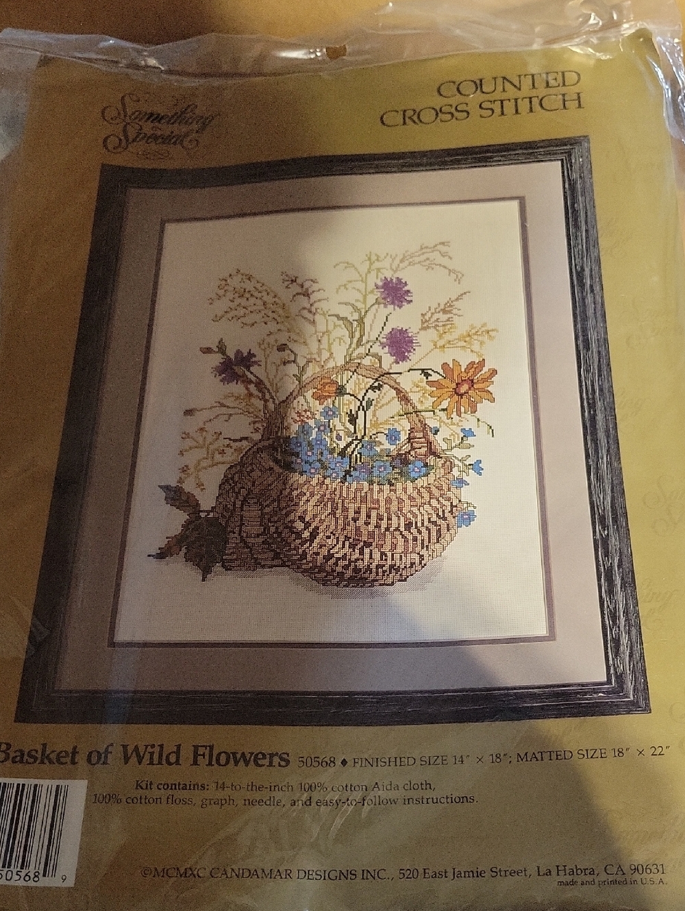 Counted Cross Stitch "Basket of Wild Flowers" - Floral Basket Design Kit